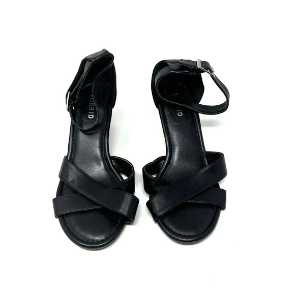 Torrid size 8W black strappy wedge heeled sandals ankle strap wide faux leather - Picture 9 of 9